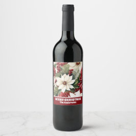 Etiqueta Para Botella De Vino Vintage Rústico Navidades Flores hojas patrón