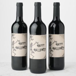 Etiqueta Para Botella De Vino Vintage Skeletons Spider Adults Halloween Party