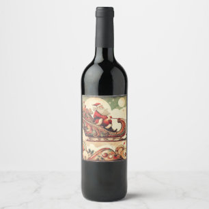 Etiqueta Para Botella De Vino vintage/whimsical/santa/Navidades