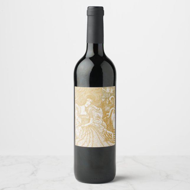 Etiqueta Para Botella De Vino Vintage Woman De Oro Art Nouveau Dibujando Aes Vin (Anverso)