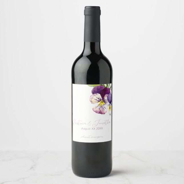 Etiqueta Para Botella De Vino Violetas de acuarela románticas (Anverso)