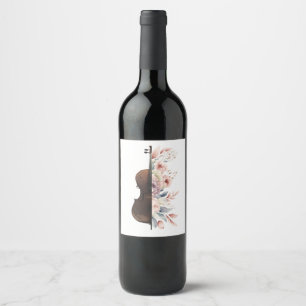 Etiqueta Para Botella De Vino Violín con flores.