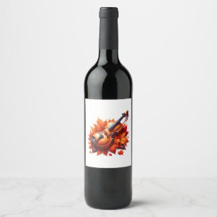 Etiqueta Para Botella De Vino Violín en la cama de hojas