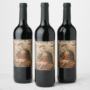 Etiqueta Para Botella De Vino Virgen de la Escuela Cuzqueña Antigua Adorando al 