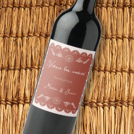 Etiqueta Para Botella De Vino Vivan los Novios Papel Picado Boda mexicana