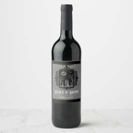 Etiqueta Para Botella De Vino Votos de cementerio Boda Gótica Negro y Gris