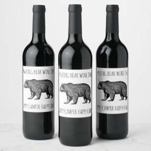 Etiqueta Para Botella De Vino Walking Bear Wine Time Happy Camper Happy Hour