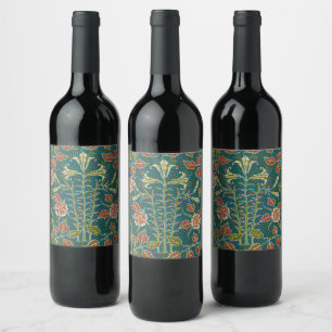 Etiqueta Para Botella De Vino Walter Crane Antigua Flor de Lis y Rosa
