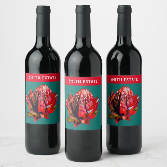 Etiqueta Para Botella De Vino Waratah Flor acuática australiana (Botellas)