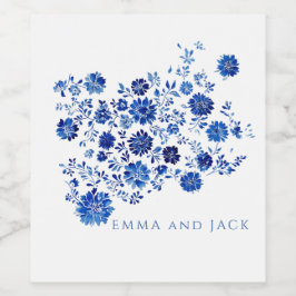 Etiqueta Para Botella De Vino Watercolor Blue Floral Bouquet Wedding