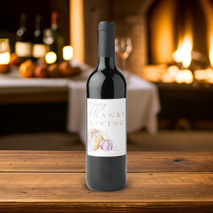 Etiqueta Para Botella De Vino Watercolor Caída Calabaza Acción de Gracias