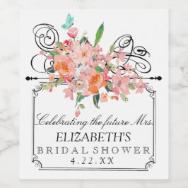 Etiqueta Para Botella De Vino Watercolor Floral Bridal Shower Wine Botella de vi