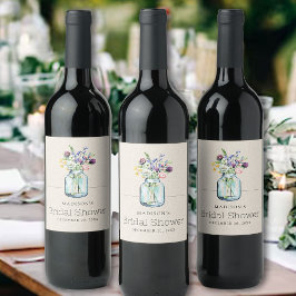 Etiqueta Para Botella De Vino Watercolor Flores silvestres Linen Boho Bridal Sho