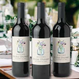 Etiqueta Para Botella De Vino Watercolor Flores silvestres Linen Boho Bridal Sho