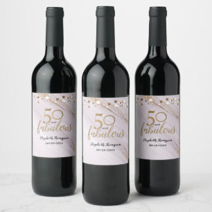 Etiqueta Para Botella De Vino Watercolor Gold Personalizado 50 y Fabuloso