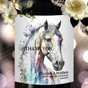 Etiqueta Para Botella De Vino Watercolor Horse Equestrian