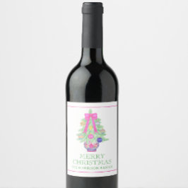 Etiqueta Para Botella De Vino Watercolor Hot Pink Bow Ginger Jar Christmas Gift