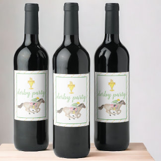 Etiqueta Para Botella De Vino Watercolor Jockey Derby Fiesta Horario Race Gold