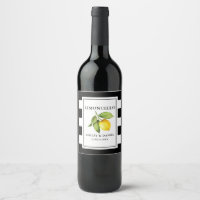 Watercolor Lemon Striped Limoncello Bottle Labores