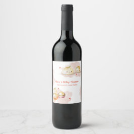 Etiqueta Para Botella De Vino Watercolor Little Dumpling Mushroom Baby Shower