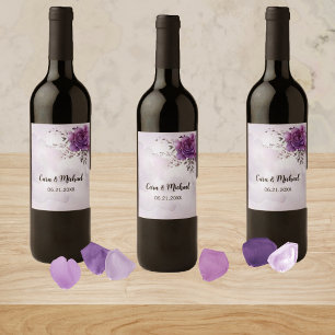 Etiqueta Para Botella De Vino Watercolor Morada Boda Wine Label