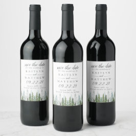 Etiqueta Para Botella De Vino Watercolor Pine Tree Forest Wedding Guardar La Fec