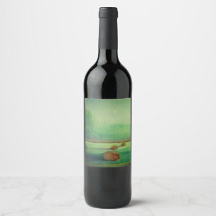 Etiqueta Para Botella De Vino Watercolor suave pradera paisaje de heno