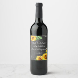 Etiqueta Para Botella De Vino Watercolor Sunflowers Chalkboard Look Sparkkboard 