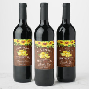 Etiqueta Para Botella De Vino Watercolor Sunflowers Limoncello Wood Labs