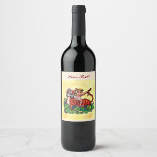 Etiqueta Para Botella De Vino Watercolor Young Bacchus sonriendo montando un tig
