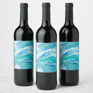 Etiqueta Para Botella De Vino Waves marinas del océano de agua azul