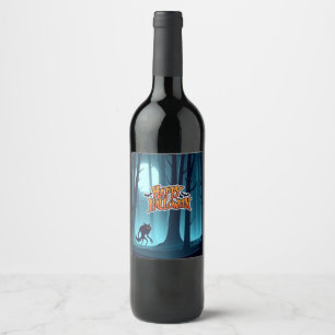 Etiqueta Para Botella De Vino Werewolf y calabazas de Halloween
