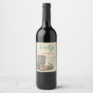 Etiqueta Para Botella De Vino Western Boots Floral 40º cumpleaños