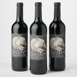 Etiqueta Para Botella De Vino Whimsical Calabaza Floral Auténtico Nombre de Agra