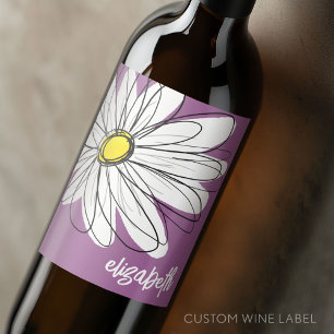 Etiqueta Para Botella De Vino Whimsical Daisy - orquídea - nombre de guión moder