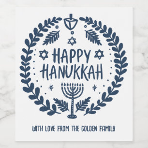 Etiqueta Para Botella De Vino Whimsical Hanukkah Holiday Menorah Dreidel Persona