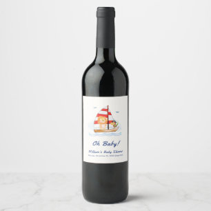 Etiqueta Para Botella De Vino Whimsical Nautical Wild Lion Sailboat Baby Shower
