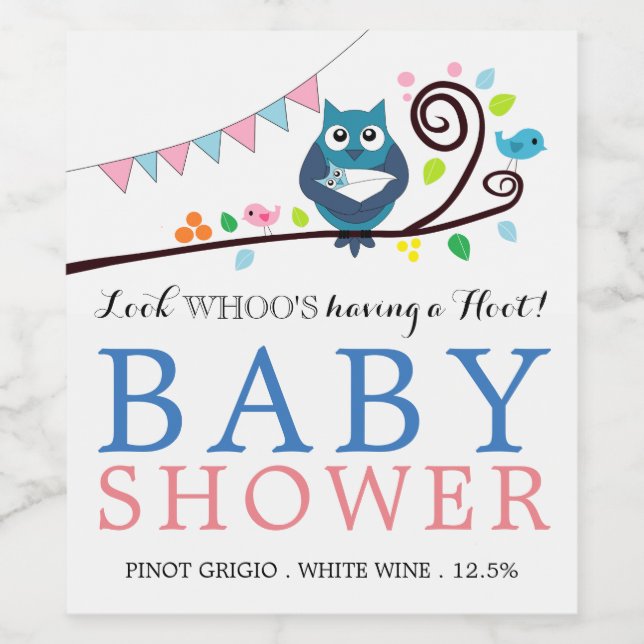 Etiqueta Para Botella De Vino Whimsical Owl Baby Shower (Etiqueta única)