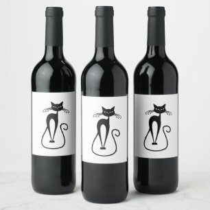 Etiqueta Para Botella De Vino Whimsical Skinny Black Cat