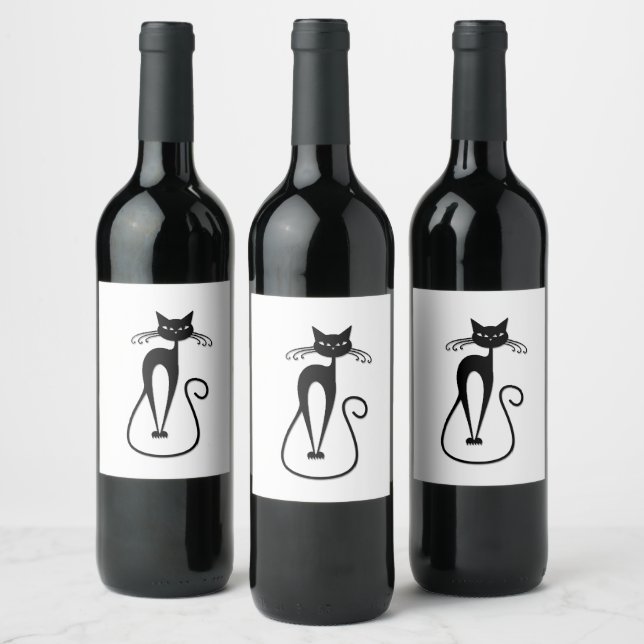 Etiqueta Para Botella De Vino Whimsical Skinny Black Cat (Botellas)