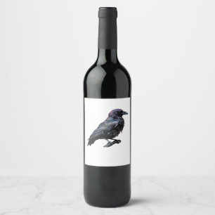 Etiqueta Para Botella De Vino Whimsigoo Moody Floral Grungy Corvus, Raven, Crow