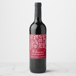 Etiqueta Para Botella De Vino White Botanicals on Red Christmas