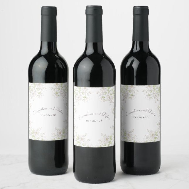 Etiqueta Para Botella De Vino White Rose Classic Wedding (Botellas)