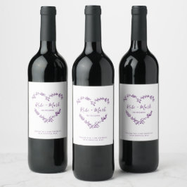 Etiqueta Para Botella De Vino Wildflowers Heart in Purple for Wedding