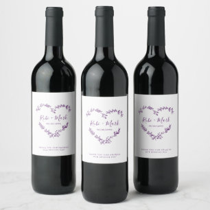 Etiqueta Para Botella De Vino Wildflowers Heart in Purple for Wedding