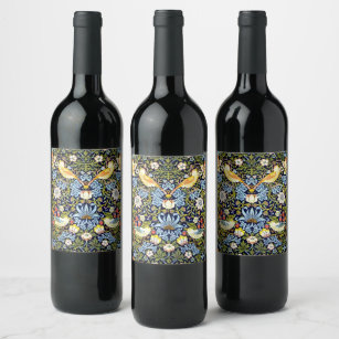 Etiqueta Para Botella De Vino William Morris: diseño vintage de Strawberry Thief