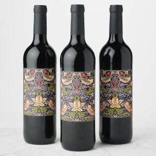 Etiqueta Para Botella De Vino William Morris Strawberry Thief Floral Art Nouveau