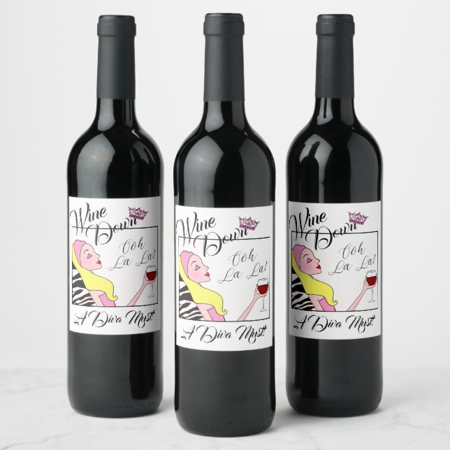 Etiqueta Para Botella De Vino "Wine Down" DIVA (Botellas)
