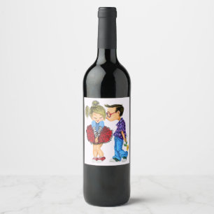 Etiqueta Para Botella De Vino Wine Label with Romantic Couple Love - Kiss