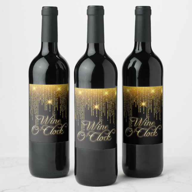 Etiqueta Para Botella De Vino Wine O'Clock Gold Glitz (Botellas)